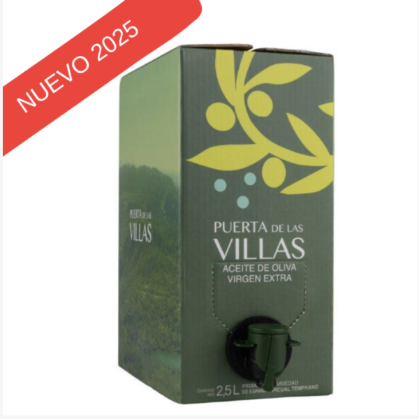 Aceite de Oliva Virgen Extra - Temprano. PUERTA DE LAS VILLAS - 2,5 Litros BAG IN BOX. 4 unidades Caja