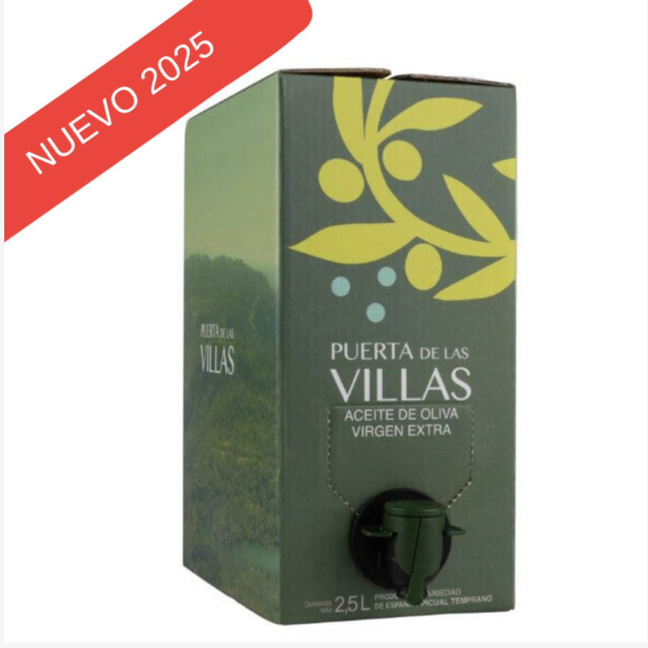 Aceite de Oliva Virgen Extra - Temprano. PUERTA DE LAS VILLAS - 2,5 Litros BAG IN BOX. 4 unidades Caja