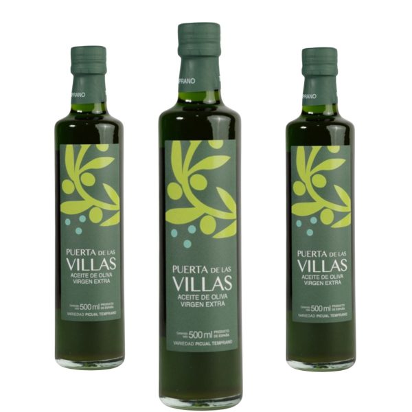 Aceite de Oliva Virgen Extra - NUEVA CAMPAÑA Temprano 2025/26 - PUERTA DE LAS VILLAS - PICUAL. Cristal Dórica 500 ml - 12 unidades Caja