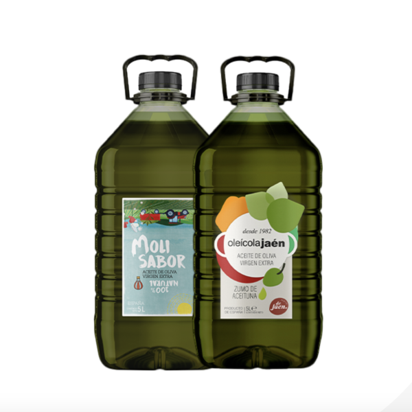 Aceite de Oliva Virgen Extra - Mix PICUAL (2) y ARBEQUINA (1) - OLEÍCOLA JAÉN - 5 Litros PET. 3 unidades Caja