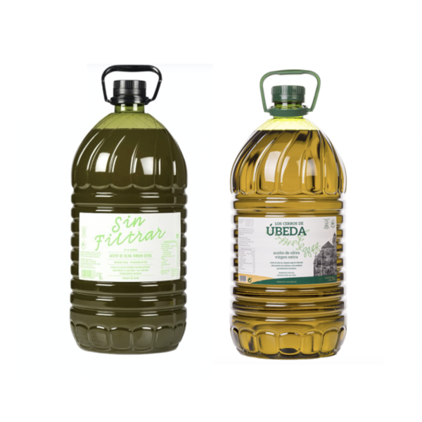 Aceite de Oliva Virgen Extra. Picual - SIN FILTRAR y FILTRADO (2 S/F + 1 F) - SCA La Carrera - 5 Litros PET. 3 unidades Caja